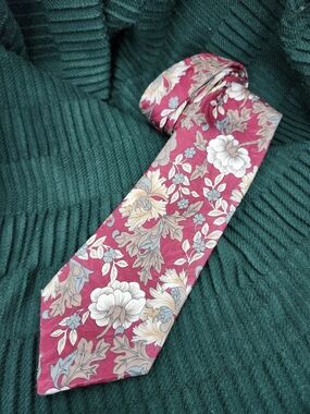 Floral Silk Scarf Wrap in Burgandy White Vintage Flowers